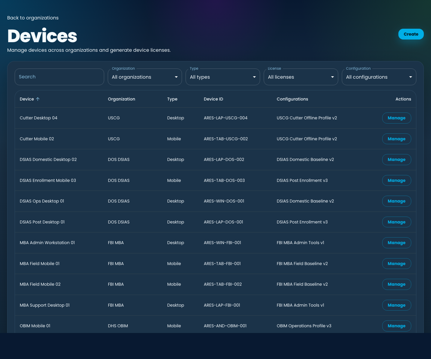Devices page